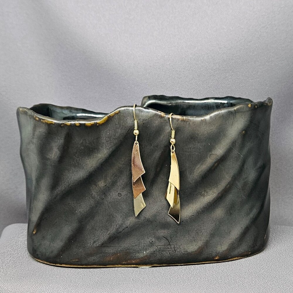 Triple layer, Fringe Earrings, Gold Plate, on Gold Plated Earwires - 2 1/4"